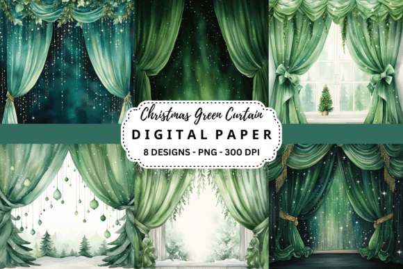 Christmas Green Curtain Digital Paper: Beyond the Backdrop
