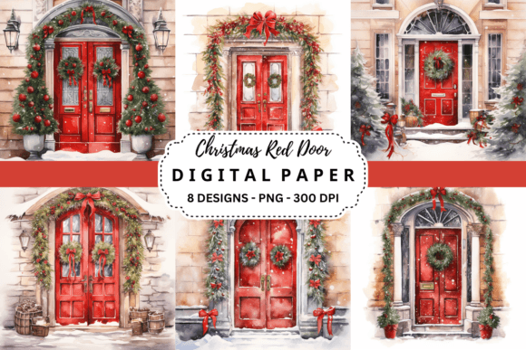 Christmas Red Door Watercolor Background: A Festive Design Asset