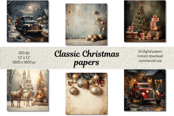 Classic Christmas Digital Papers: 16 Festive Backgrounds