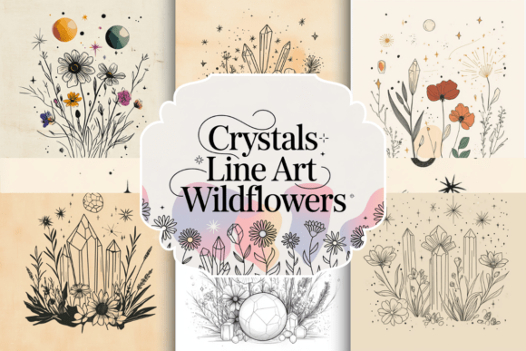 Crystals Line Art Wildflowers: A Digital Toolkit for Mystical Design