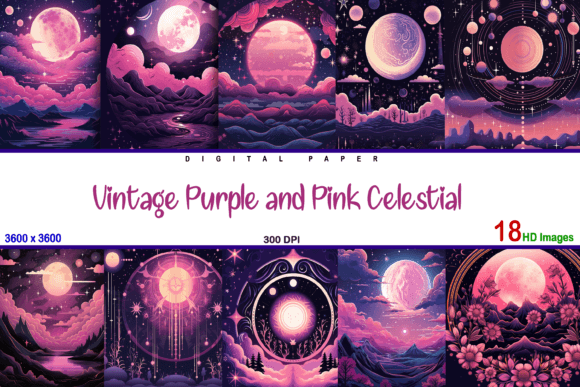 Elevate Your Projects with Vintage Purple and Pink Celestial Design