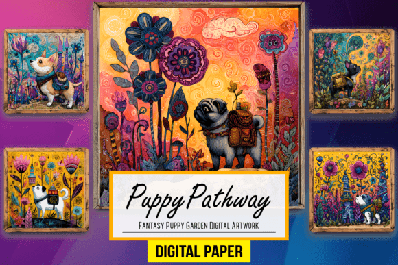 Fantasy Puppy Garden Digital Art: A Creative Asset