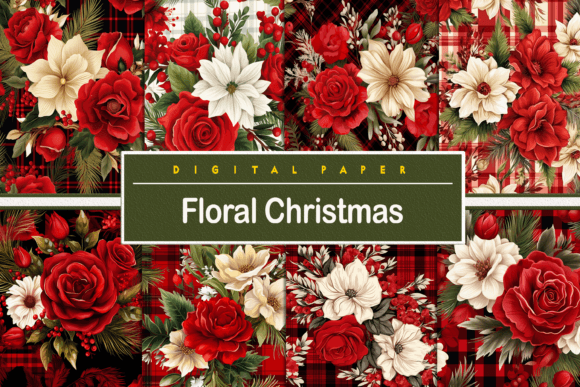 Floral Christmas Pattern: Festive Digital Backgrounds