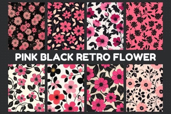 Pink Black Retro Flower Digital Paper: A Designer's Vintage Toolkit