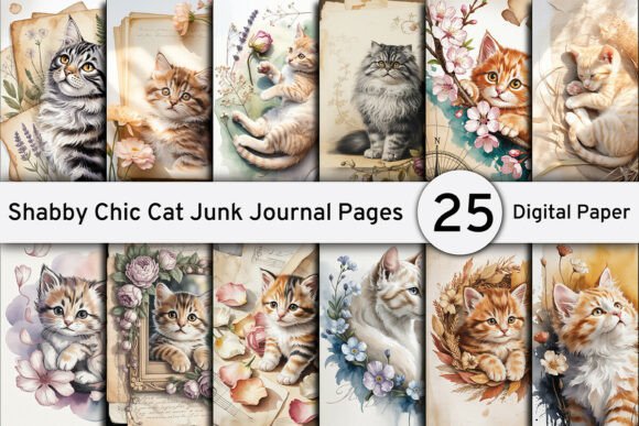 Shabby Chic Cat Junk Journal Pages: A Designer's Playful Toolkit
