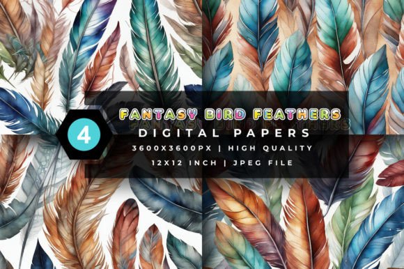 Unleash Vibrant Creativity with Fantasy Bird Feathers Digital Paper