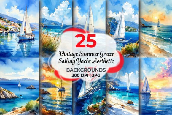 Vintage Summer Greece Sailing Yacht: Aesthetic Design Assets