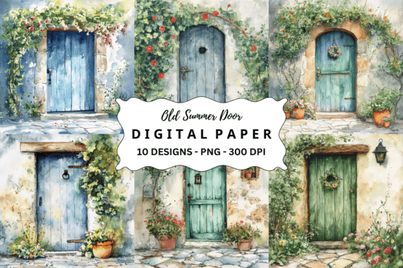 Watercolor Old Summer Door Background: A Touch of Nostalgic Charm